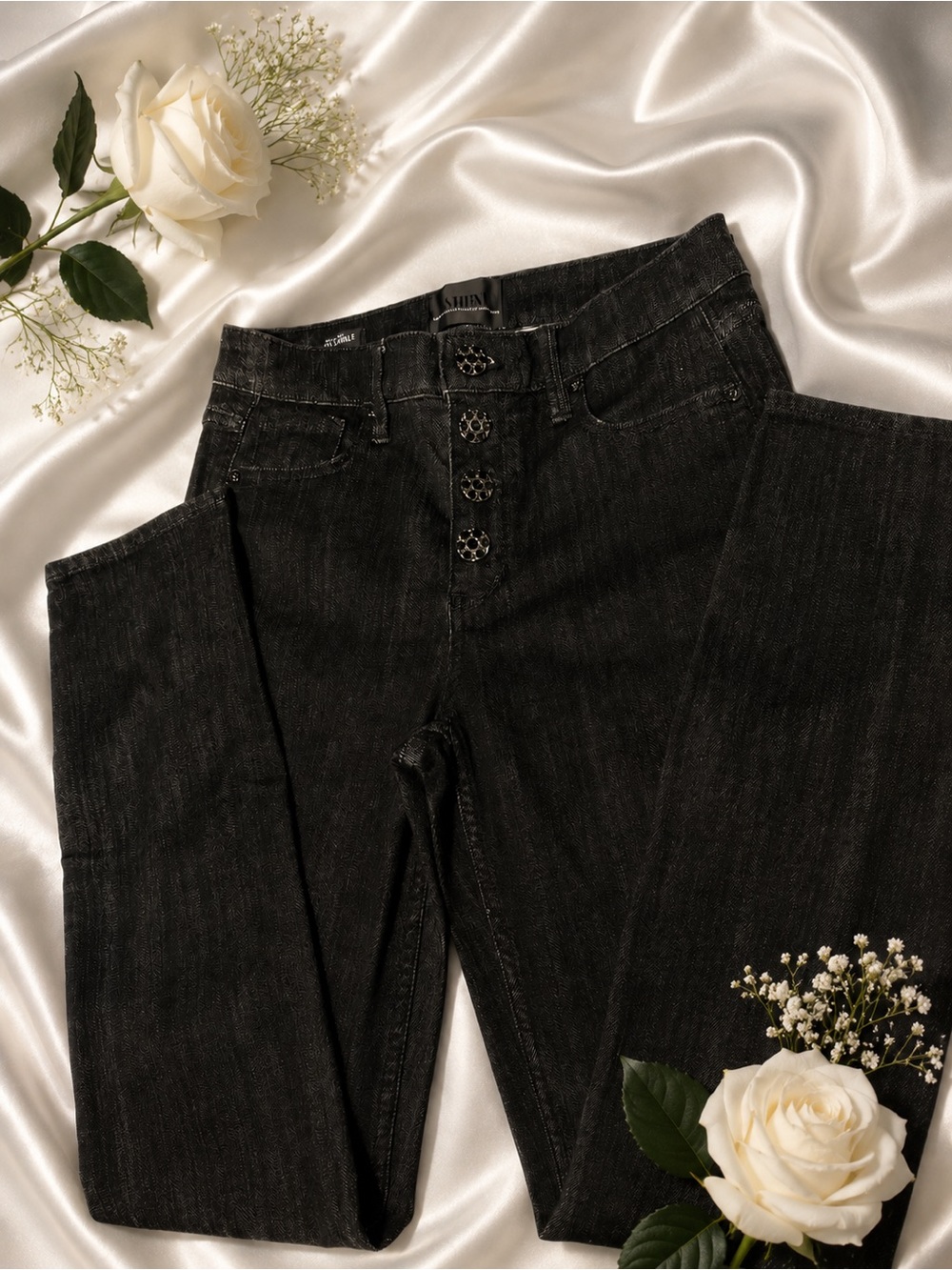 White House Black Market Black High-Rise Jeans with Decorative Button Fly